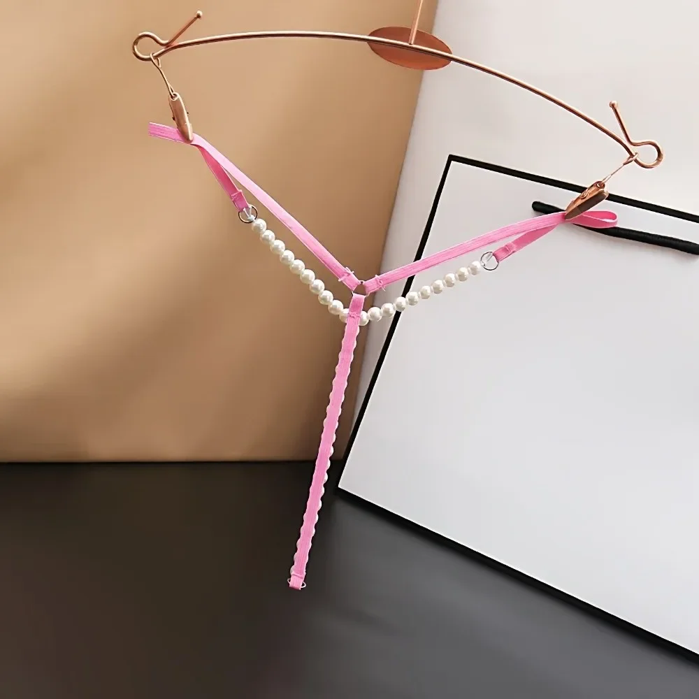 Underpants Pearl Beaded T-back Panties Open Crotch Hollow See-through Thong Lingerie Low Waist Underwear for Women Ladies Girls