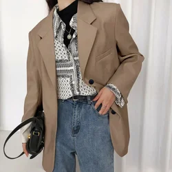 Korean Fashion 2025 New Suit Coat Office Lady Long Sleeve Single-breasted Women's Jacket Solid Brown Straight Blazer for Women