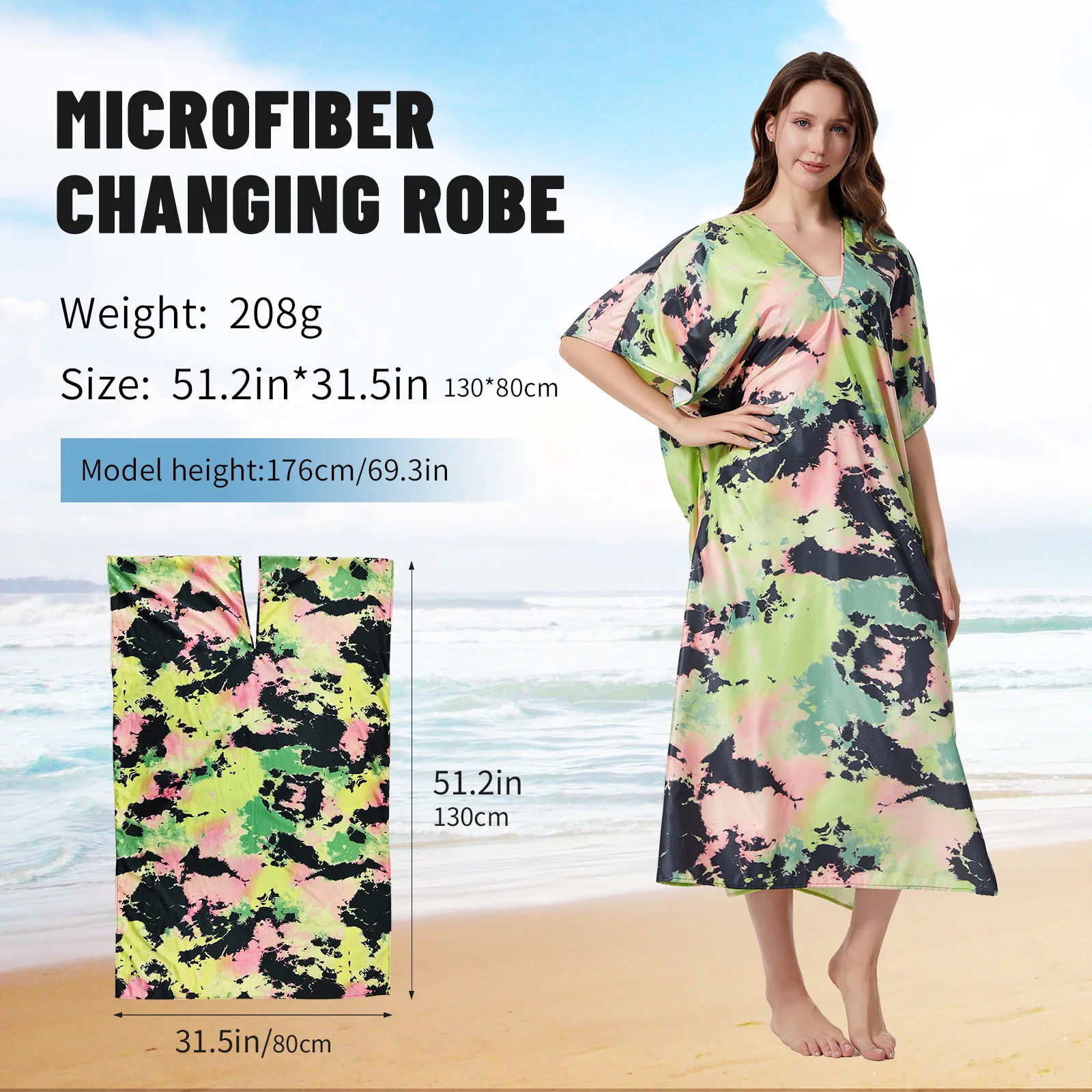 Microfiber Unisex One Lined Cooling Robe, Soft Lightweight and Super Absorbent, Friendly-Skin, Beach, Bathroom, Swimming