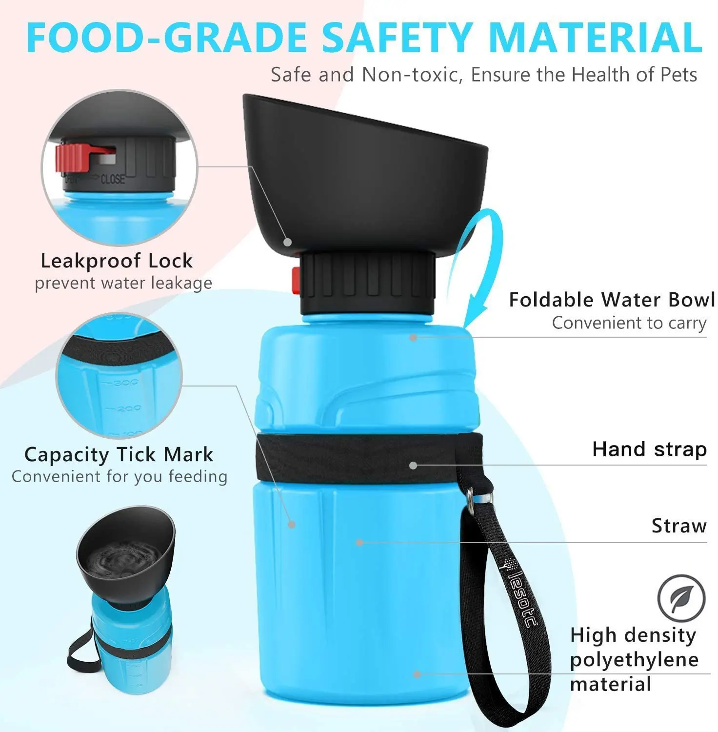 Amazon Hot Sale Petnf Collapsible Pet Water Bottle 2 II Food Grade Bpa Free 21 Oz/600mlm Foldable Travel Dog Cat Pet Bottlee