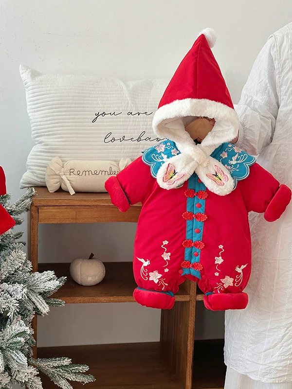 

Baby New Year Outfit Red Fce Lined Rer Girl's Winter Clothes Communion Suit High Waist Long Pants Polyester Fiber