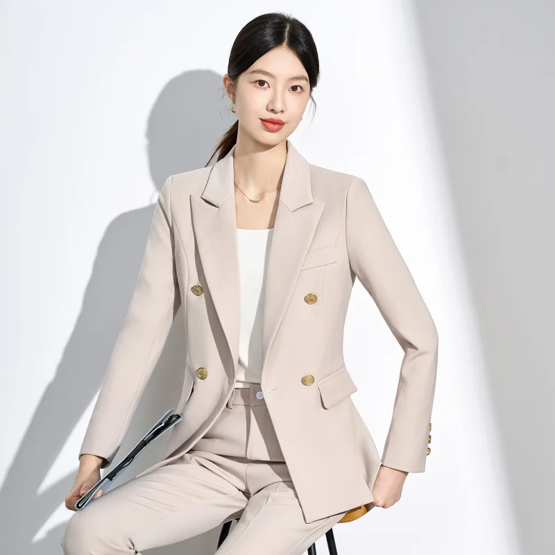 Apricot-colored women's suit for spring and autumn, suitable for jewelry stores, beauty salons, and as a manager's workwear, pro
