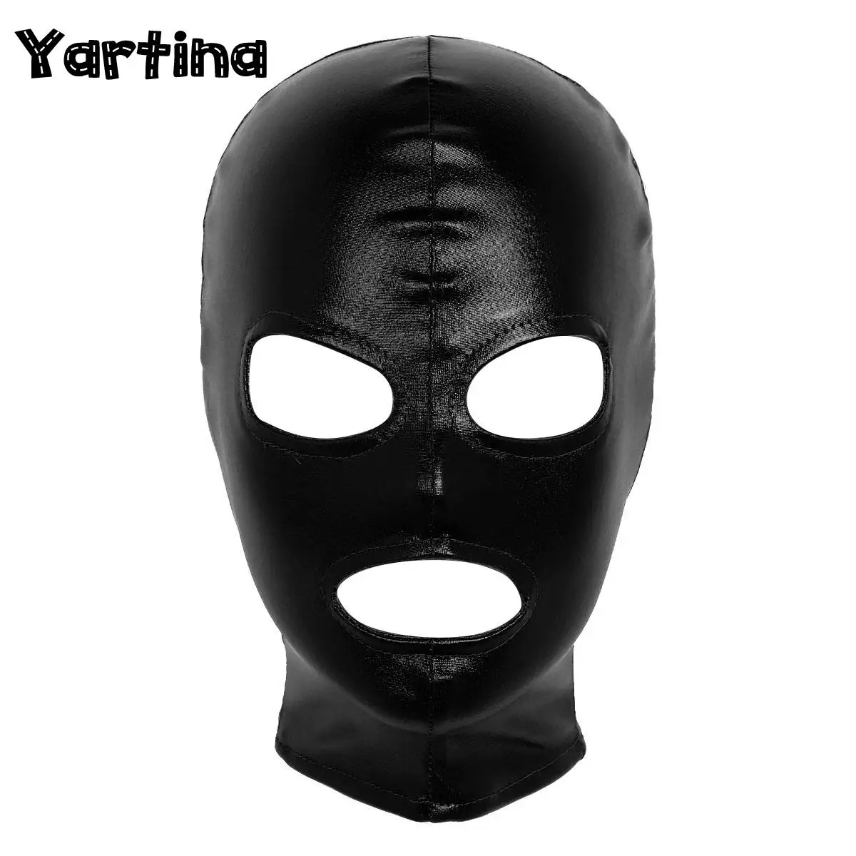 Damen Latex Voll gesichts maske Kapuze Maskerade Cosplay Kostüme Kit Unisex Herren glänzend metallisch offene Augen Mund Kopf bedeckung Zubehör