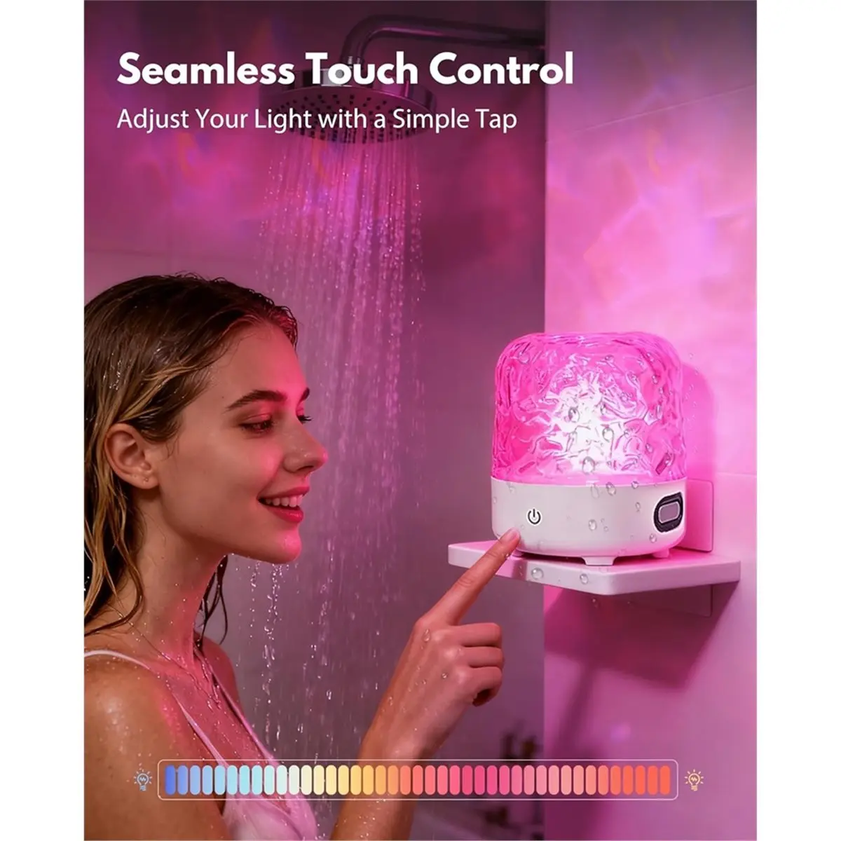 DT75BG SPA Shower Waterproof Bathroom LED 16 Colors Lamp, Rechargeable Bath Mood Light with Remote & Touch Control
