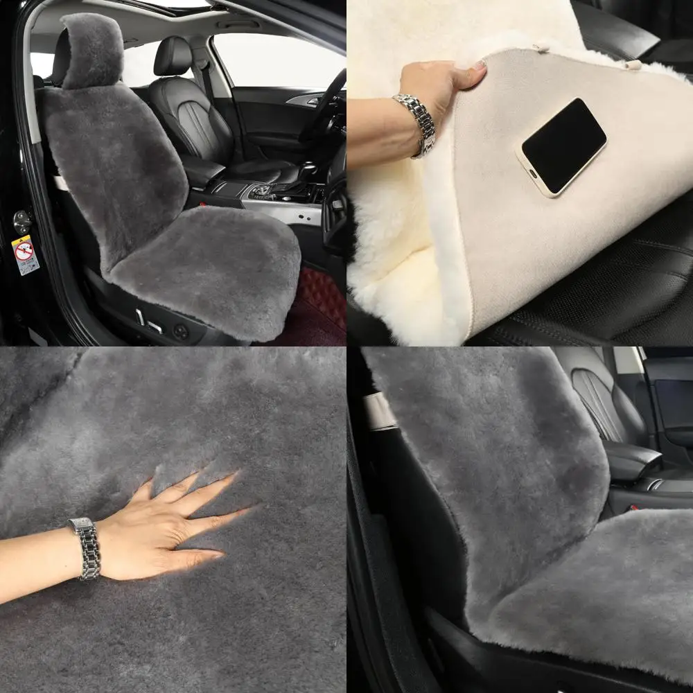 

Универсальные чехлы на автомобильные сиденья из натурального меха и овчины для подушек сидений, автоаксессуары, (высококачественный серый цвет, универсальный крой)