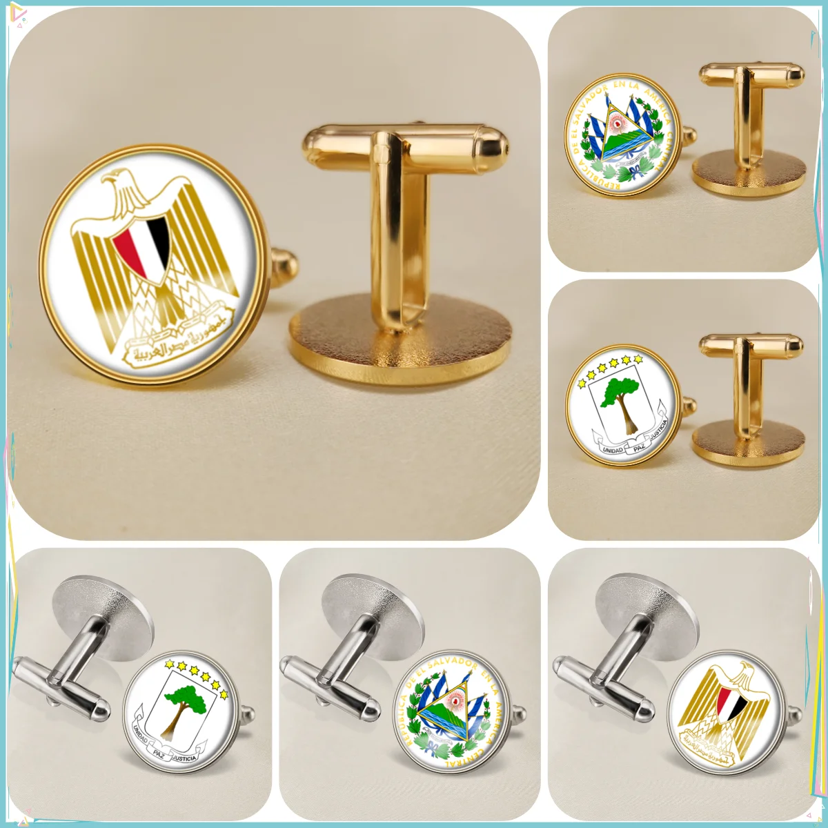 Egypt El Salvador Equatorial Guinea National Emblem Flag Cufflinks