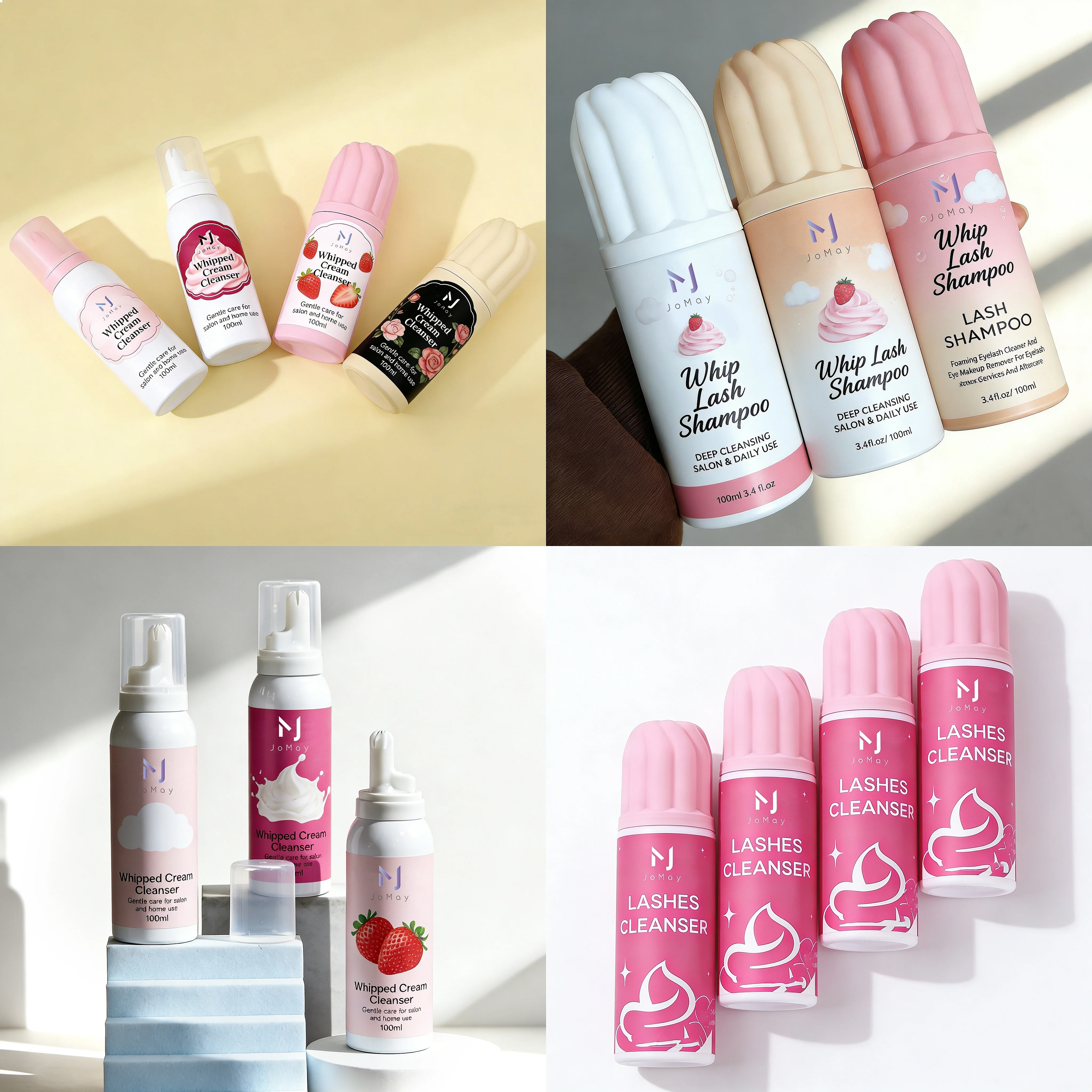 Wholesale  Tear Free and Vegan Cream Cleanser Custom Strawberry Mousse 100ml Eyelash Extension Cleanser