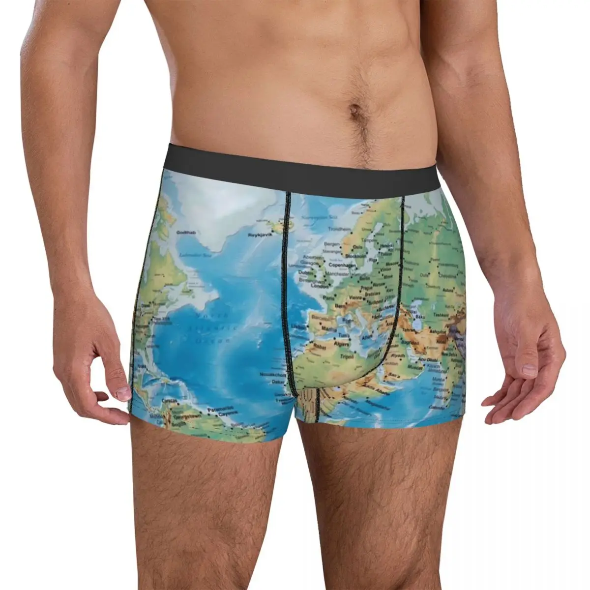 World Map Underwear Country Map Art Men Underpants Print Plain Boxershorts Trenky Boxer Brief Large Size