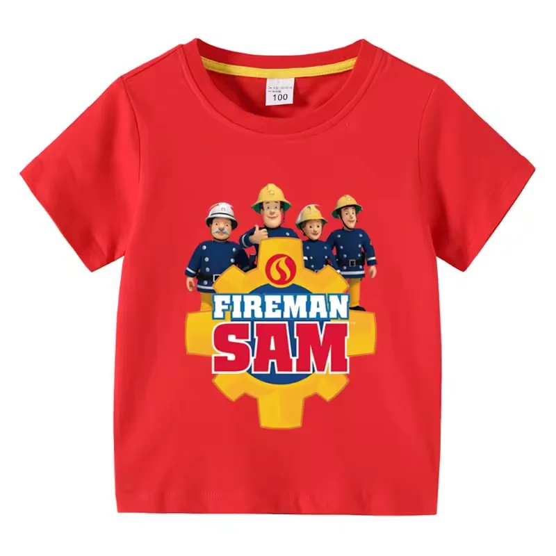 Lustiges T-Shirt mit Cartoon-Motiv von Feuerwehrmann Sam für Kinder, Sommer, 3 bis 10 Jahre, Oberteile für Mädchen und Jungen, tolles Freizeit-T-Shirt. – Detail 3