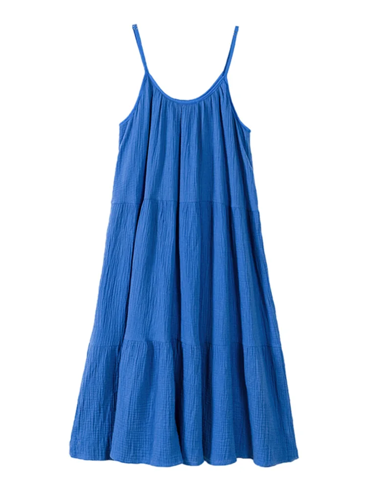 

2024 Spring New Product Women's Fashion Sexy Open Back Round Neck Solid Color Thin Shoulder Strap Midi Dress Women's Wear L212