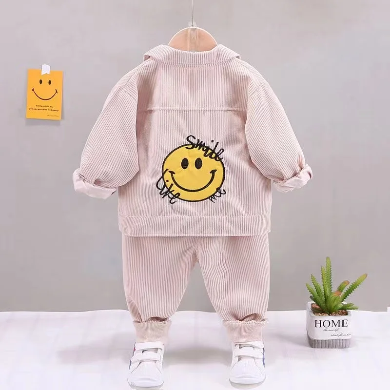 Spring Autumn Baby Boy Clothes 1 to 5 Years Turn-down Collar Corduroy Cardigan Jackets Outwear + T-shirts + Pants 3 PCS Outfits