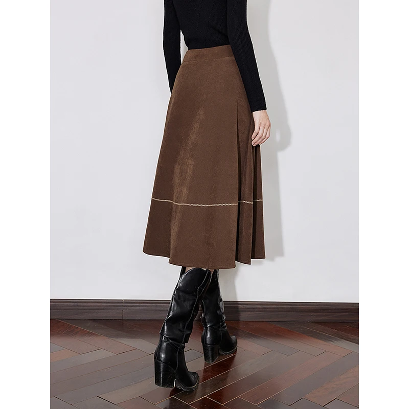 TOYOUTH Women Skirt 2024 Autumn and Winter New Maillard Style High Waiste A Line Mid Length Umbrella Skirt