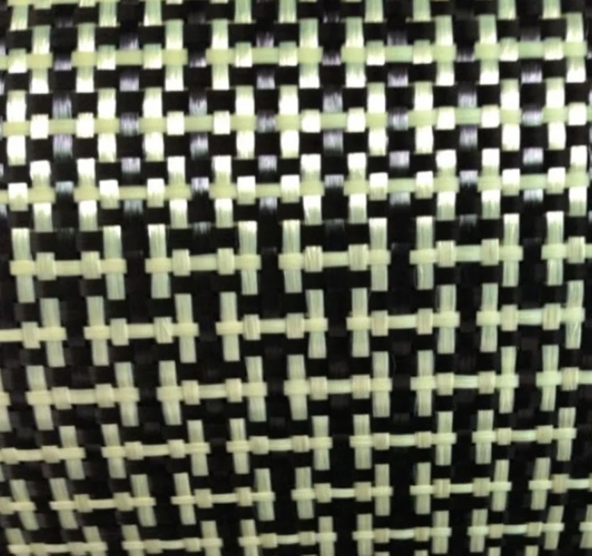 1100D / 3K 200gsm Yellow Kevlar & Carbon fiber mixed Fabric Plain Hybrid Carbon Kevlar Cloth 12\