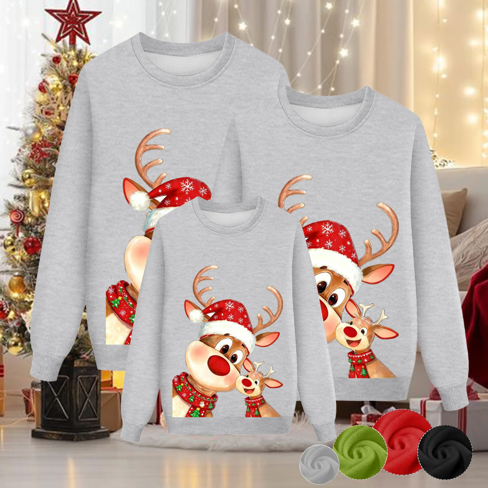 

2025 Man Dad Christmas Cute Deer Print Family Long Sleeve Round Neck Hoodie Hoodie Top Set Family Pajamas Matching Christmas