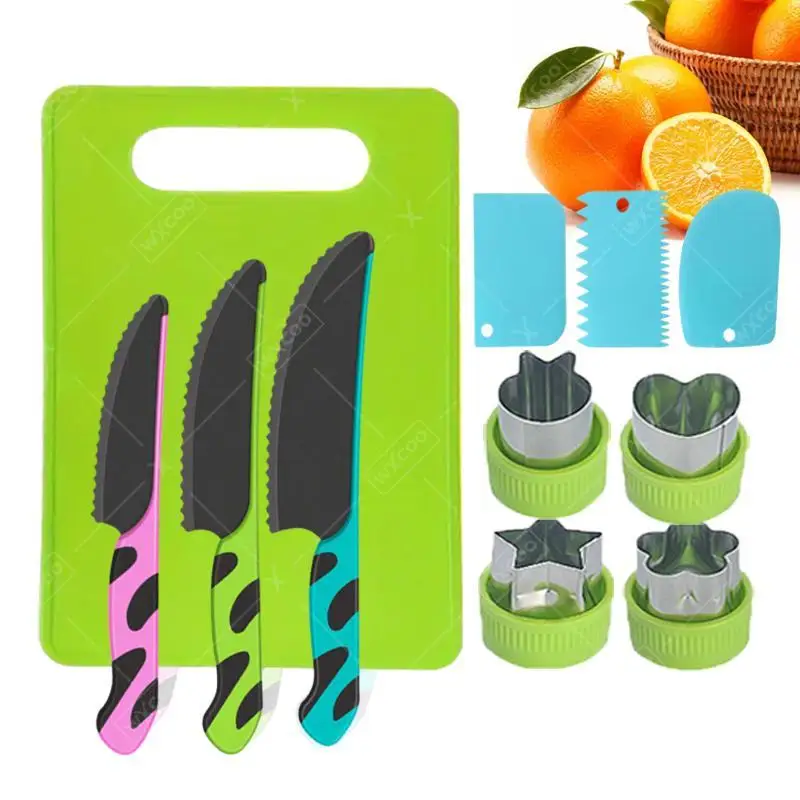 WXCOO Toddlers Plastic Fruit Knives Cutting Board Kid Safe Knife for for Real Children DIY Kitchen Tool Cooking Cutter Tools