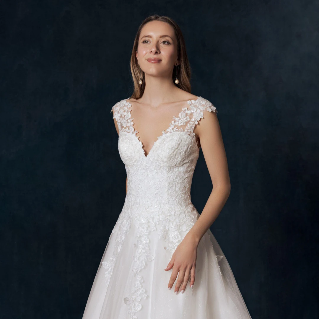 

Vintage Double V-neck Glitter Tulle Wedding Dresses Cap Sleeve Sleeveless A-line Appliques Sequins Prom Dress Luxury Bridal Gown