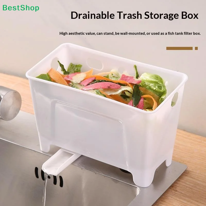 ♥Drainable Kitchen Trash Storage Box - Multi-Use Food Waste Container for Sink, Wall-Mounted or Fish Tank Filter