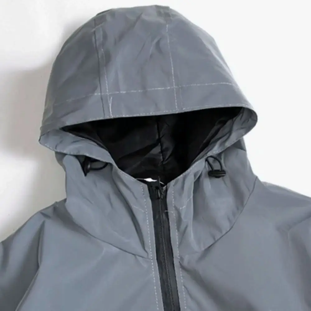 

Windproof Reflective Jackets Waterproof High Street Hooded Jacket Spring/Autumn Thickened Reflective Windbreaker Outdoor Hiking