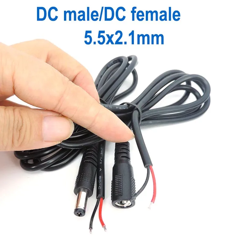 10PCS 1M DC male Power Pigtail Cable 5.5x2.1mm 20wag 5A Male Female Jack Cord DC Connector For CCTV Camera Solar Panel