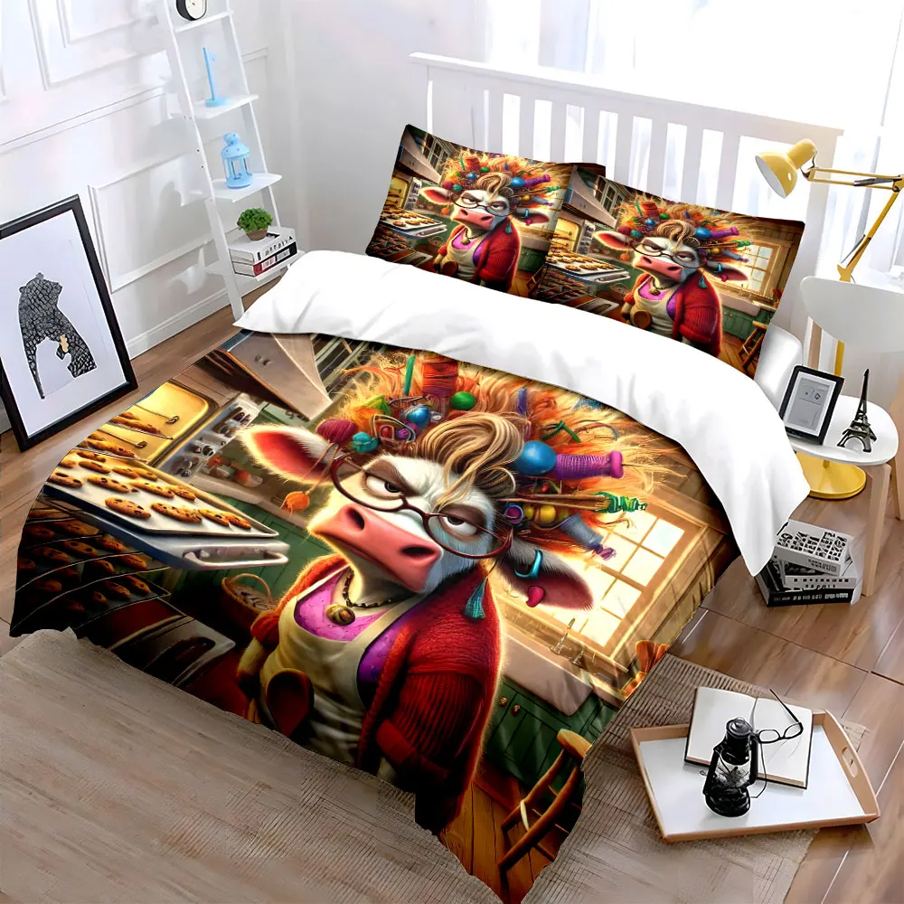 Colorful headdress baking kitchen scene Pattern Duvet Cover Set Digital Print Colorful Polyester Bedding with Zipper Closur