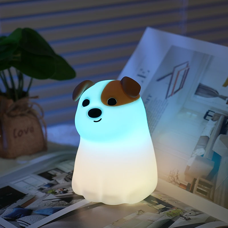 جرو Led ضوء الليل الحيوان RGB الملونة سيليكون الجدول مصباح الكلب القط لعب الاطفال عيد ميلاد عطلة الإضاءة فانوس قابل لإعادة الشحن