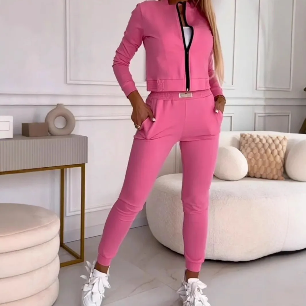 

Осень 2024, новая мода, брюки с длинными рукавами на молнии, тонкий жилет, толстовка из трех частей, Ensemble Femme 2 Pièces Été