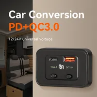 12/24V Panel Wall Mount Car Charger Socket Dual USB Ports PD Type-C QC3.0 USB Charging Outlet for Car Bus RV Truck Accessories