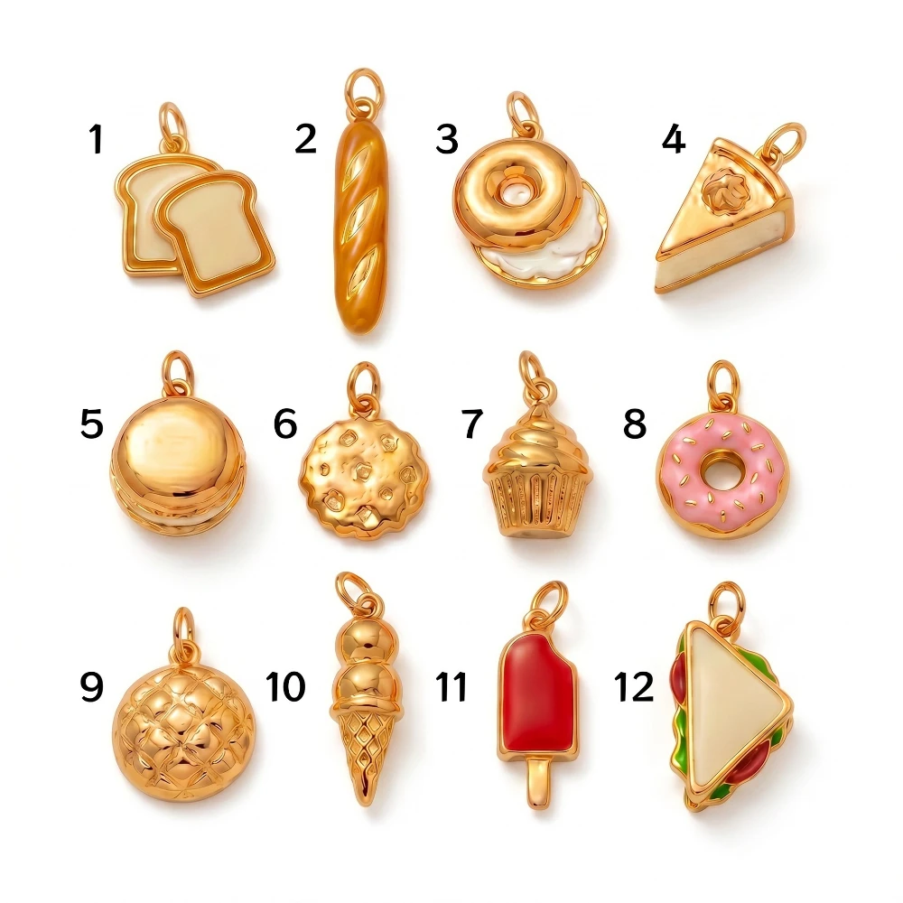 316 Edelstahl Wasserdicht Farbbeständig Einfache Beliebte Toast-Donut DIY Anhänger Charms für Schmuck – Detail 5