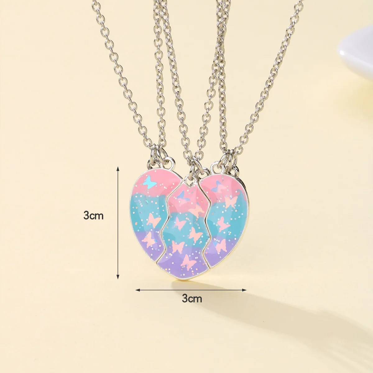 Cute Heart Shaped Magnetic Necklace for Women Girls Popular Fashion Multicoloured Butterfly Pendant Necklace BFF Couple Gifts