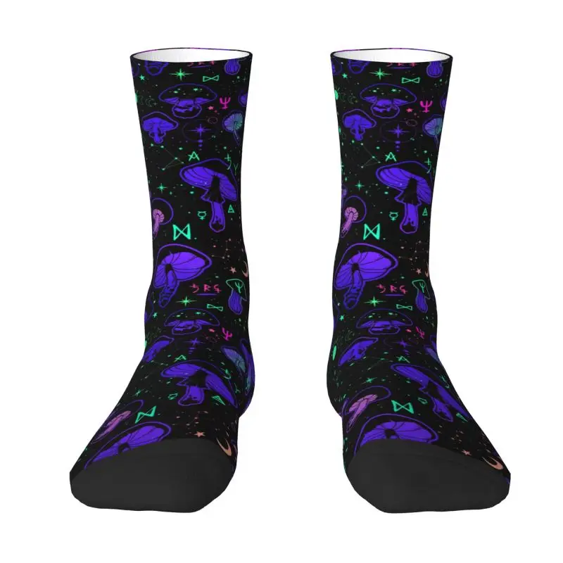 Fun Men's Psychedelic Magic Mushrooms Symbols Boho Dress Socks Unisex Warm Comfortable 3D Printing Crew Socks