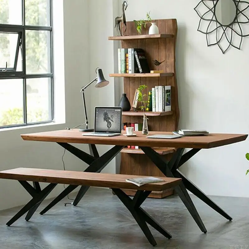 American wrought iron desk, creative solid wood, table and chair combination