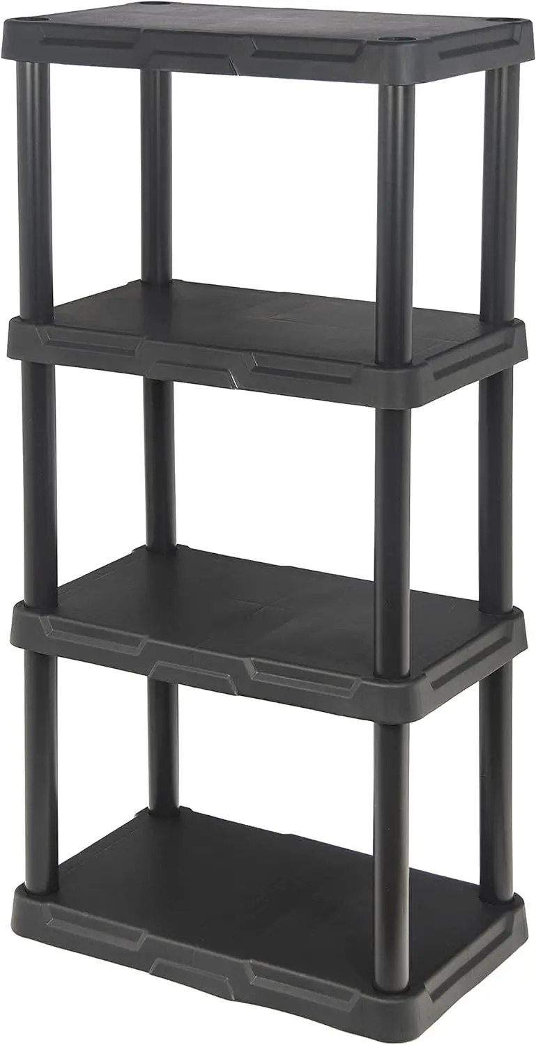 4-Tier Light Duty Storage Shelf, 50lbs/Shelf (47”H x 22.1”W x 14.3”D), Plastic Shelving Unit