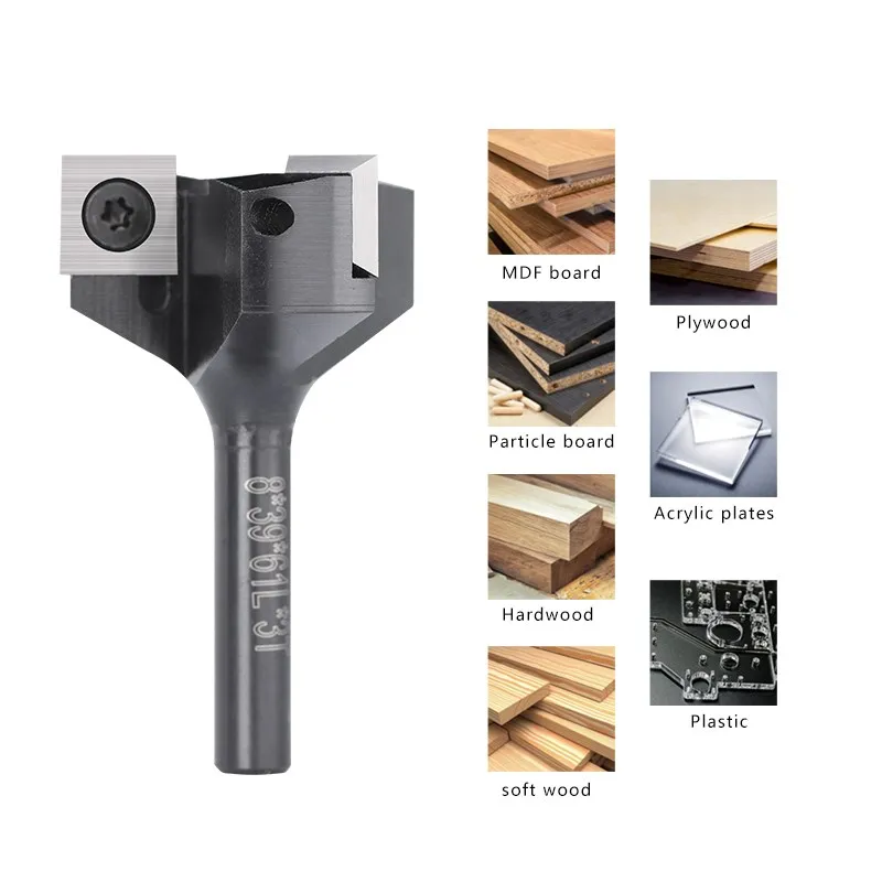 1/2 Plaina De Madeira Router Bit Shank com 12x12mm Carbide Insert Laje. Madeira Fresa, Spoilboard Surfacing Router Bit