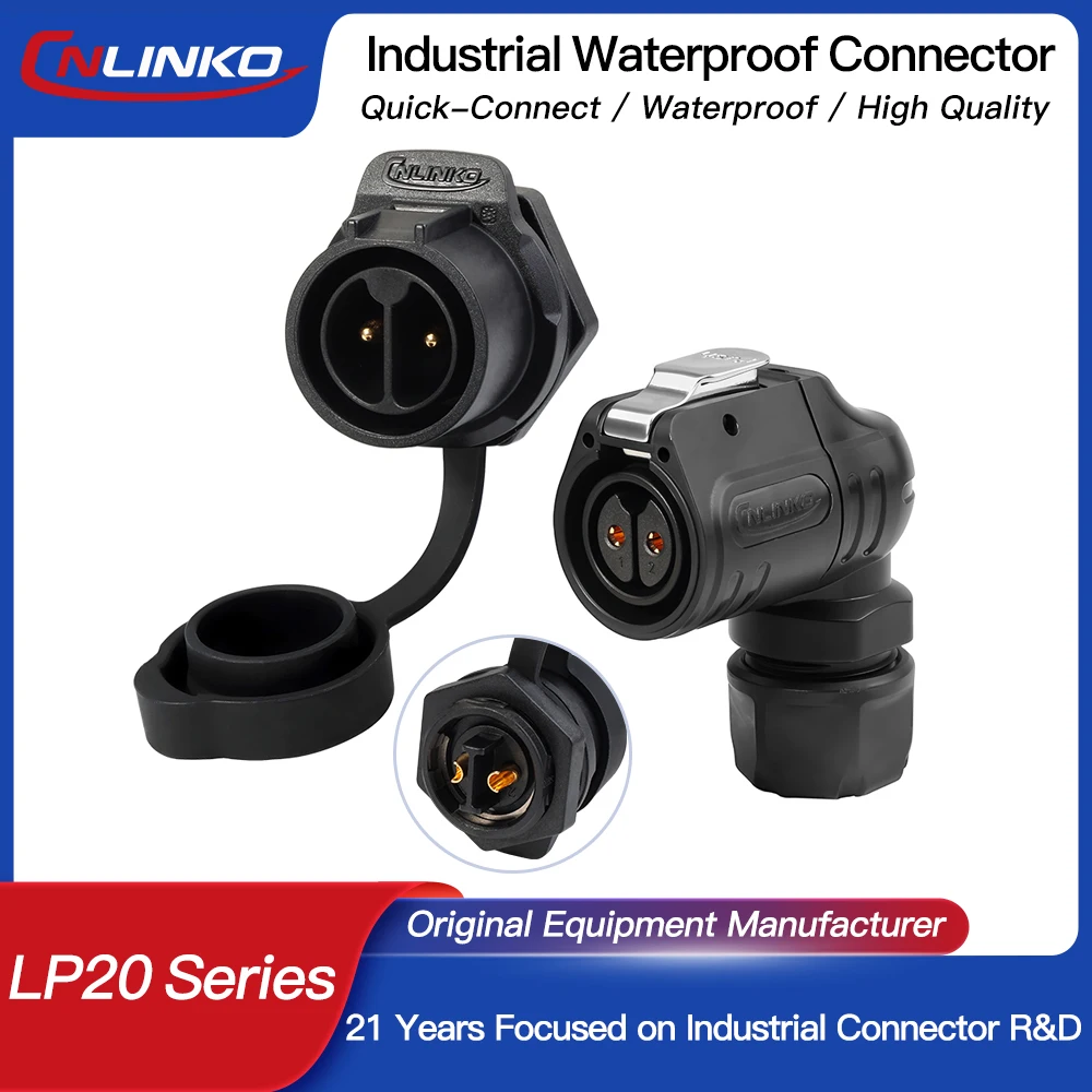 

CNLINKO LP20 90° Right Angled Reverse Mount Waterproof Industrial Connector IP68 Saving Space for Power Signal Soldering Cable