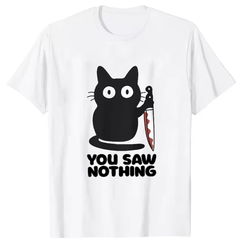 

Women's Funny Cat Printed Basic Crew Neck T-Shirt Breathable Round Neck Short Sleeve Tee Unisex Fit for Men & Women