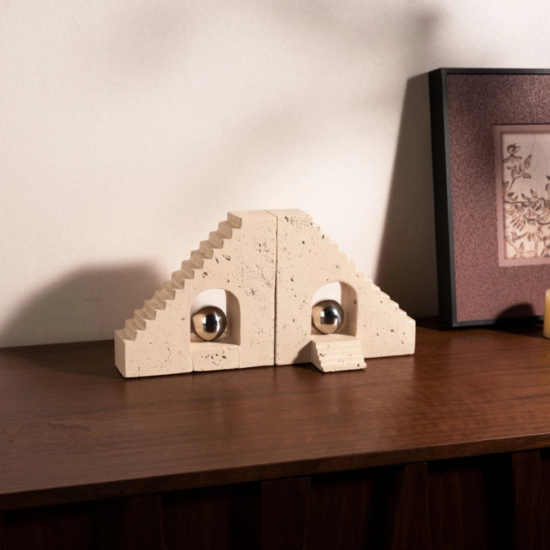 Stylish Natural Marble Stone Bookends Modern Decorative Desk Accessories for Home Living Room, Office & Bookshelf