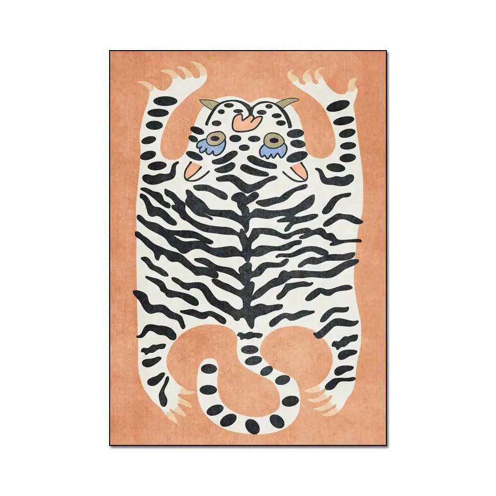 Cute cartoon imitation tiger skin crystal velvet carpet living room bedroom floor mat bathroom toilet kitchen absorbent foot rug