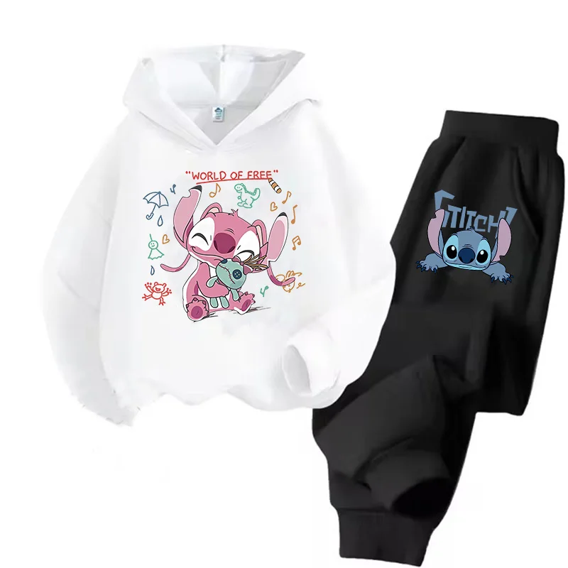 Fashion 2pcs Set Clothing Lilo and Stitch Hoodie Kids Children Long-sleeves Girls Sweatshirt + Pants Sets Baby Boy Clothes