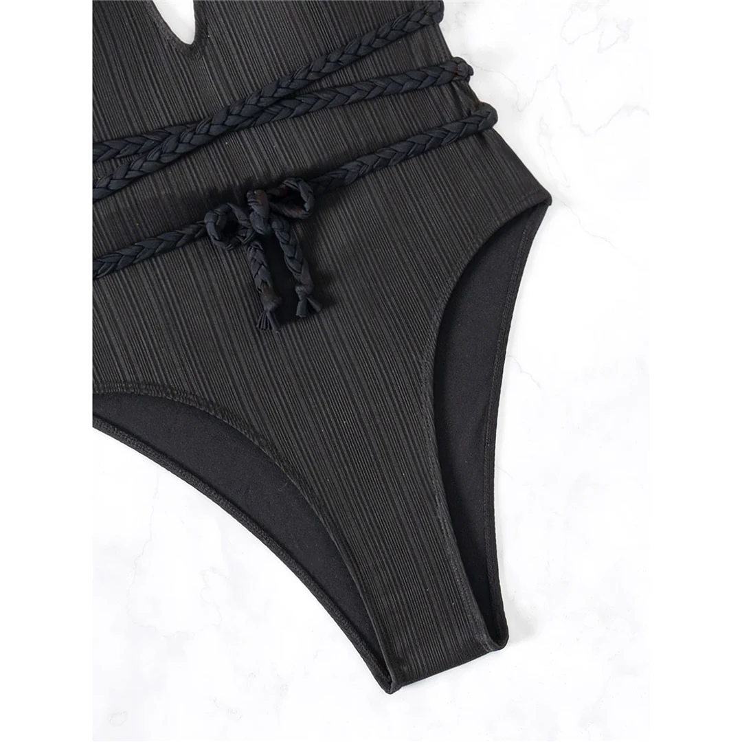 Einteiliger Badeanzug mit tiefem V-Ausschnitt und überkreuztem Rücken, Damen-Badebekleidung, Monokini mit hohem Beinausschnitt, Badeanzug, Badebekleidung, V5613 – Detail 14