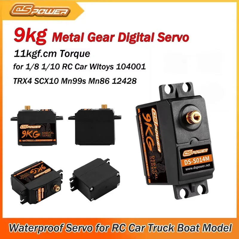 DSpower 9KG Servo numérique étanche à engrenages métalliques 11kgf.cm de couple pour voiture RC 1/8 1/10 Wltoys 104001 TRX4 SCX10 Mn99s Mn86 12428