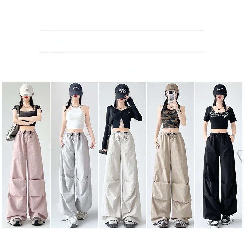 Pantalones informales de pierna ancha y cintura alta para mujer, ropa de trabajo de paracaídas American Sle, pantalones deportivos Qui Dry para primavera, otoño y verano