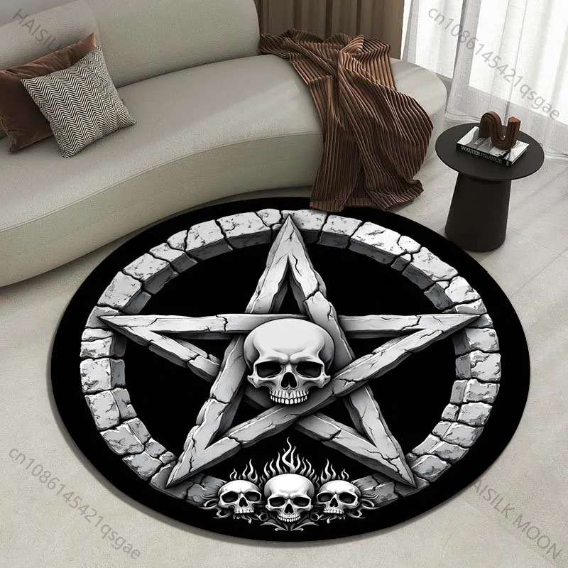 Multiple sizes Pentagram skull stone art Print Round Carpet Living Room Bedroom Table Chair Sofa Decorative Carpet Luxury gifts