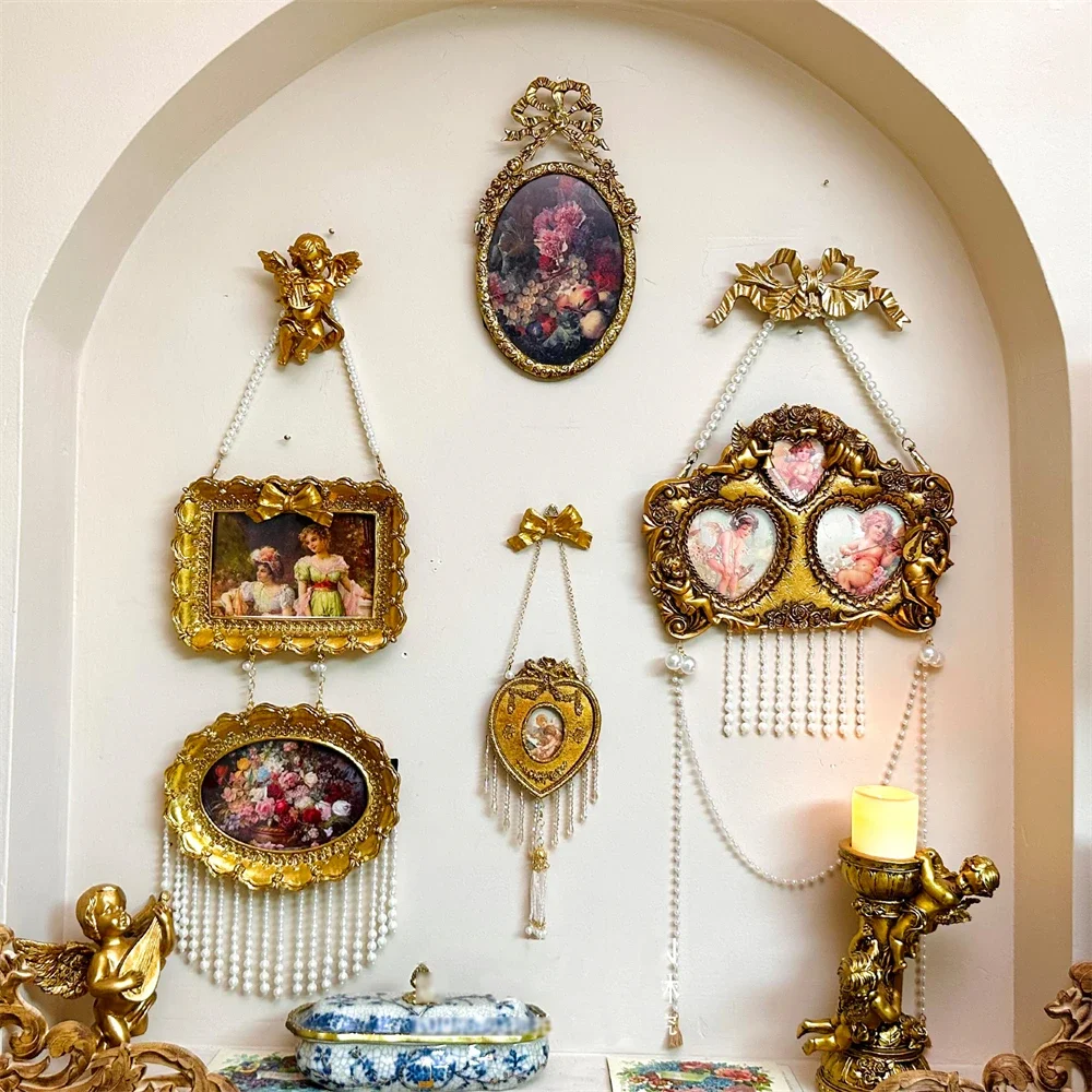 European-Style Palace Embossed Resin Photo Frame Pearl Picture Frame Home Room Decoration Carved Landscape Printing Wall Hanging