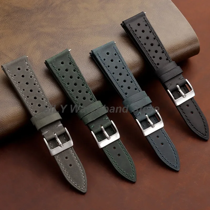 Pulseiras de Couro Poroso Respirável para Relógios 18mm 19mm 20mm 21mm 22mm 24mm, Pulseiras Universais de Liberação Rápida para Smartwatch