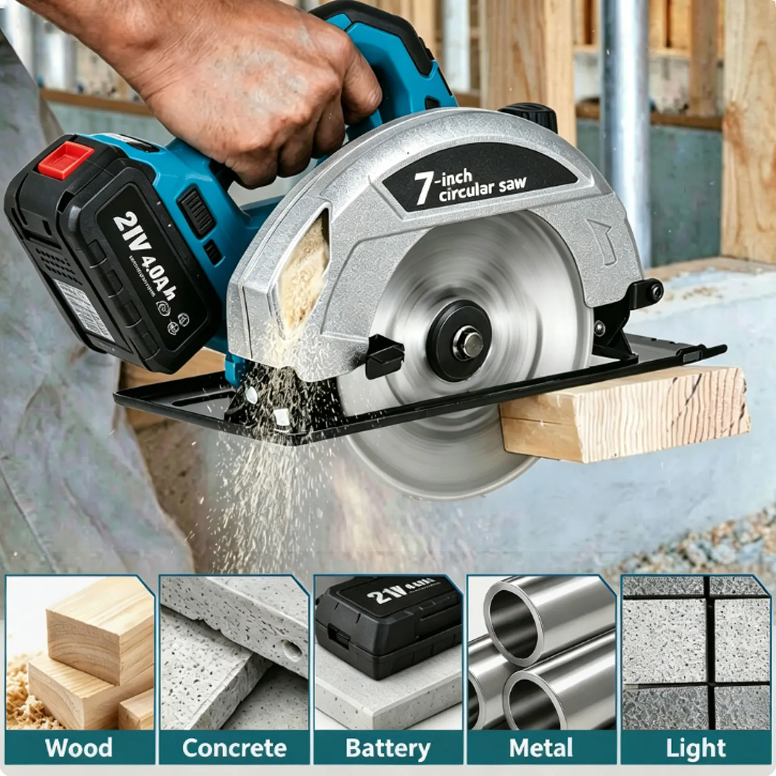 2026 Neue 4000W Bürstenlose Kreissäge 185mm 11000 U/min 0-45° °   Abgeschrägtes Schneiden, kompatibel mit Makita 18V Akku, geeignet für Holz und Fliesen