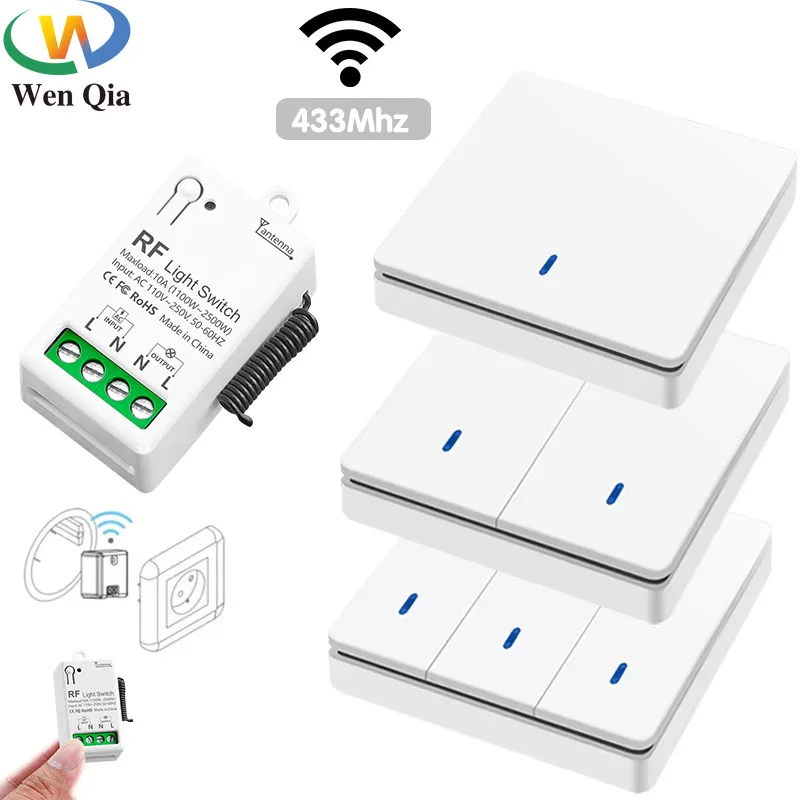 Wireless Smart Switch Light RF 433Mhz 86 Wall Panel Switch with Remote Control Mini Relay Receiver 220V Home Led Light Lamp Fan