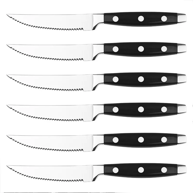 Stainless Steel Steak Knife Set 2/4/6p Highly Polished Handle Barbecue Tourist Facas De Cozinha Steak Knife Serrated Bread Knife