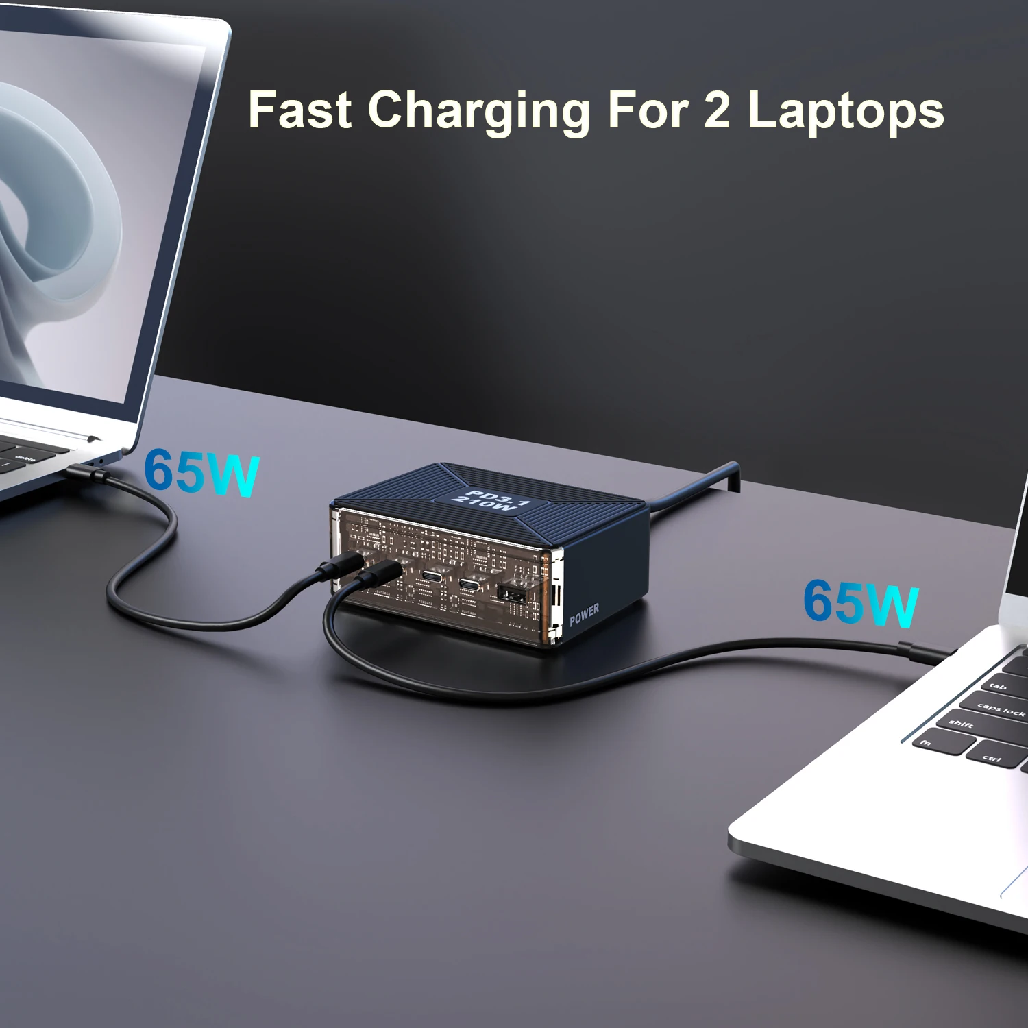 شاحن USB C 210 وات، GaN PD3.1 140 وات 100 وات PPS محطة شحن سريعة من النوع C محول طاقة للكمبيوتر المحمول MacBook Samsung S23 iPhone 15