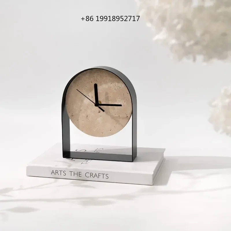 Marble Numberless Arch Table Clocks Simple Living Room Cave Stone Clocks Ornament Metal Pointer Artistic Home Decor JJ661