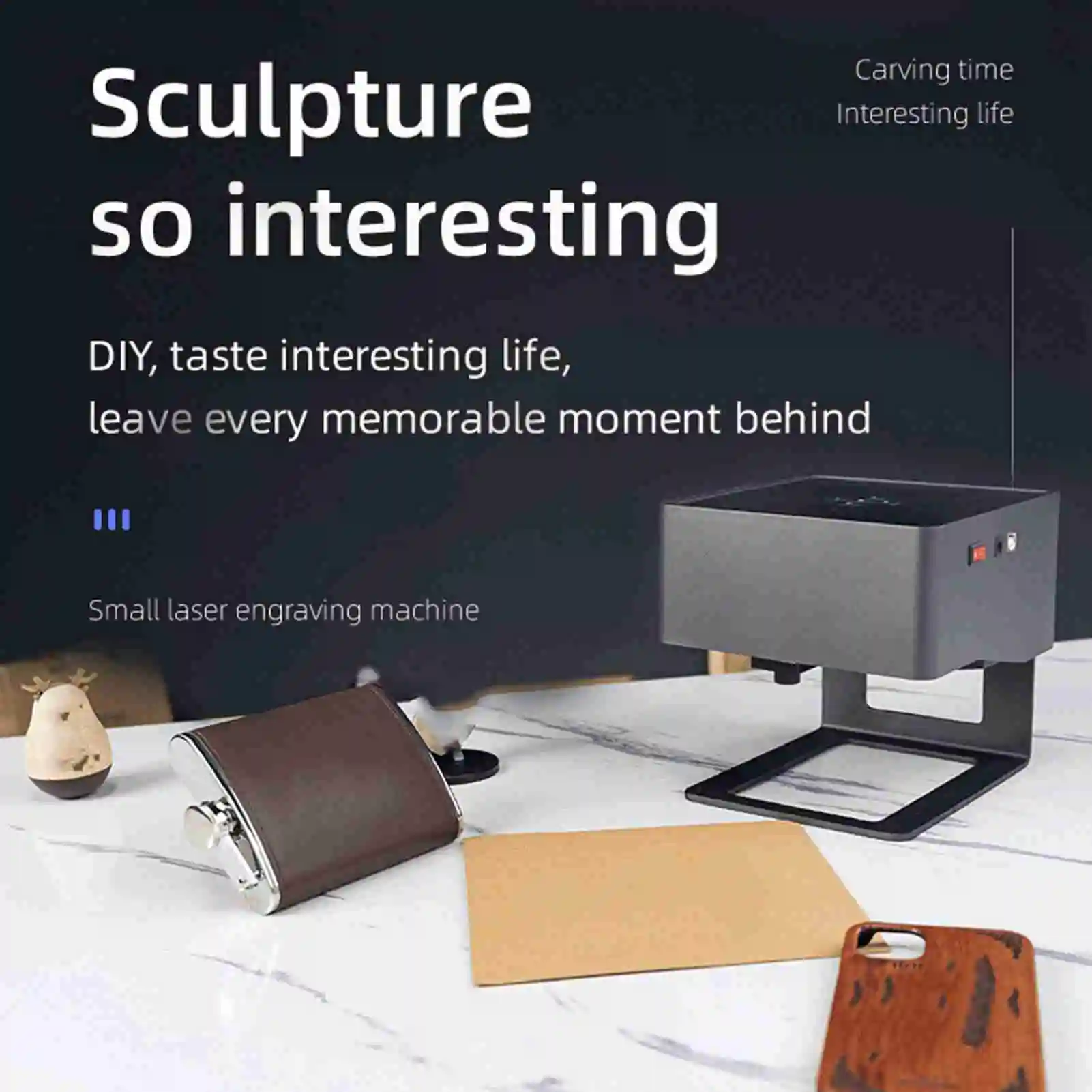 آلة الحفر المحمولة علامة الطابعة 80x80 مللي متر منطقة نحت 3000 ميجا واط وحدة رأس الليزر سهلة لتوصيل أدوات نحت الحرف اليدوية